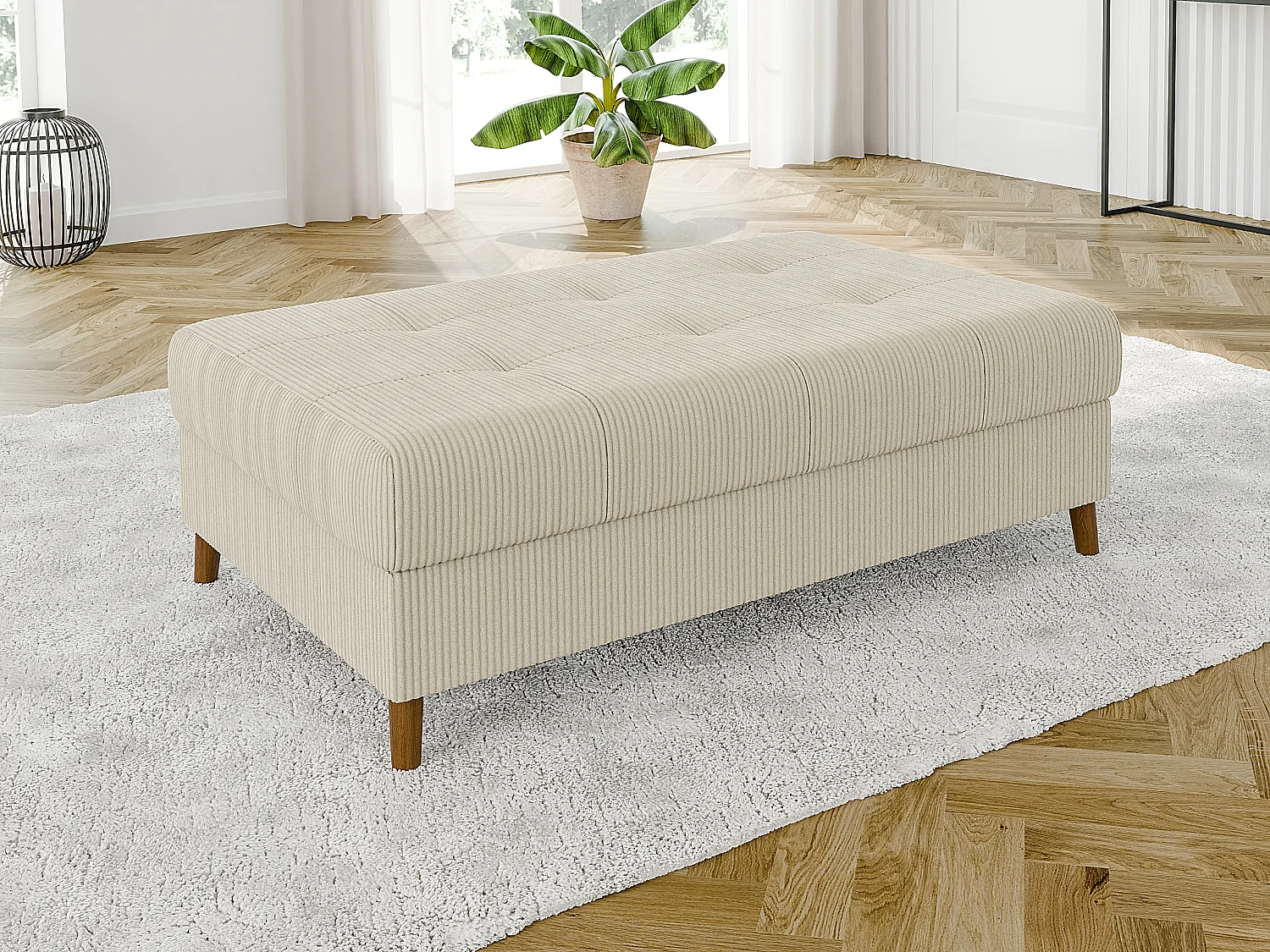 Jasper - Wohnlandschaft mit Braun Holzfüßen im skandinavischen Stil aus Beige Cord-Stoff, Ottomane links