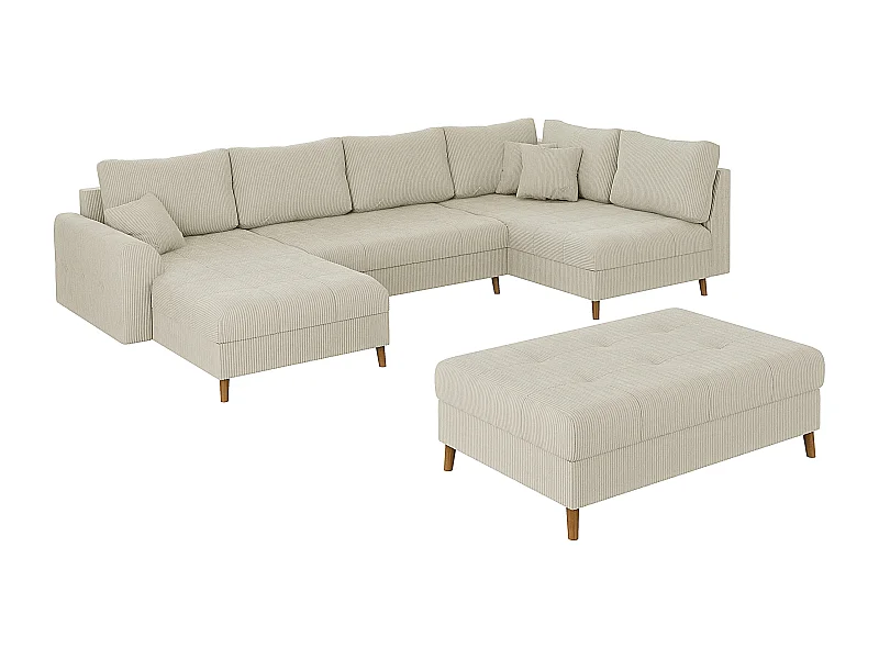 Jasper - Wohnlandschaft mit Braun Holzfüßen im skandinavischen Stil aus Beige Cord-Stoff, Ottomane links