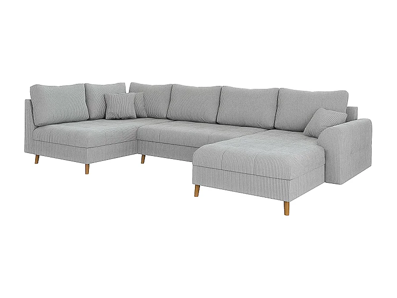 Jasper - Wohnlandschaft mit Braun Holzfüßen im skandinavischen Stil aus Hellgrau Cord-Stoff, Ottomane rechts