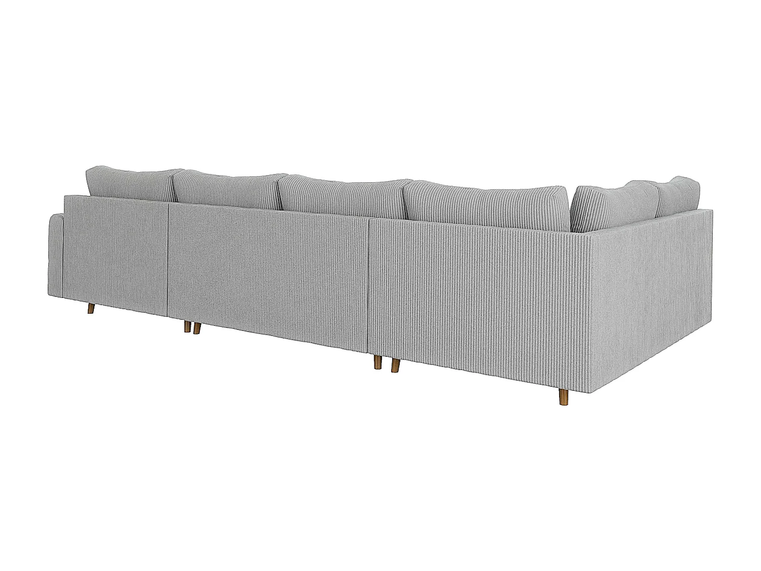 Jasper - Wohnlandschaft mit Braun Holzfüßen im skandinavischen Stil aus Hellgrau Cord-Stoff, Ottomane rechts