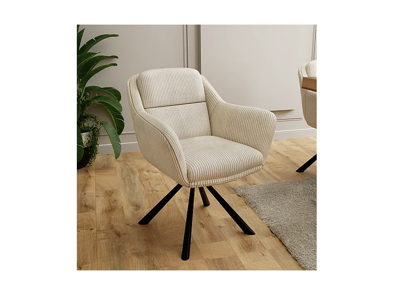Carl - Polsterstuhl mit 180° Drehfunktion und Nivellierung aus Beige Cord-Stoff