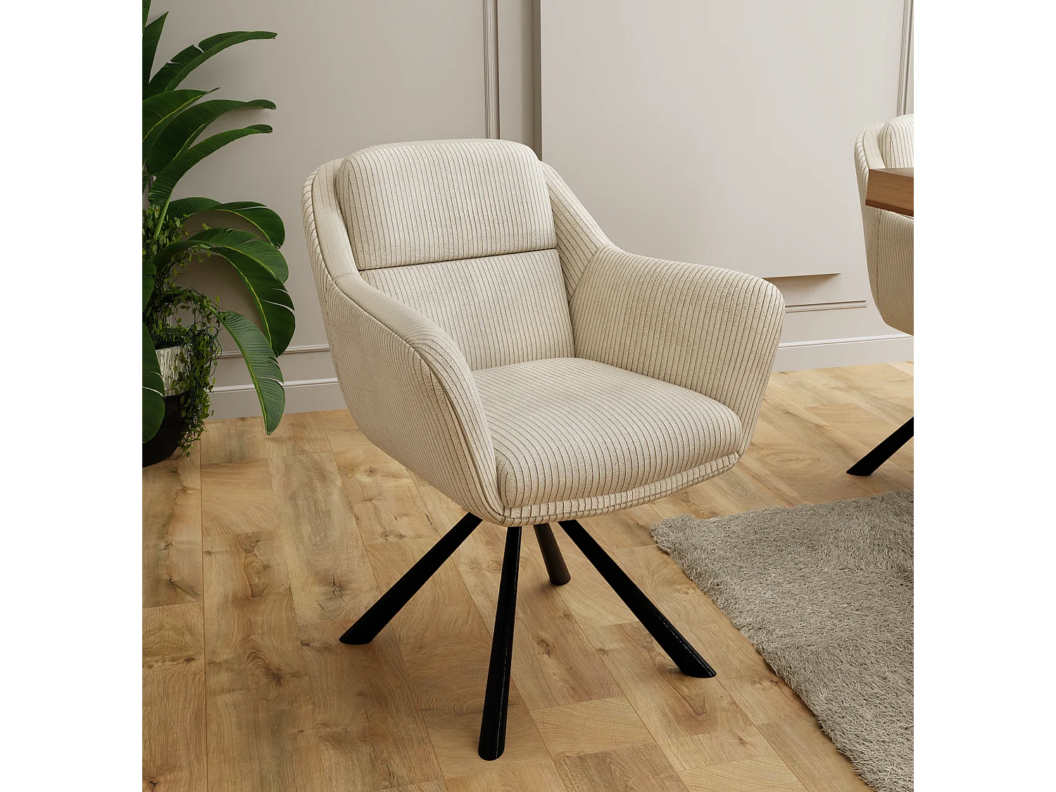 Carl - Polsterstuhl mit 180° Drehfunktion und Nivellierung aus Beige Cord-Stoff