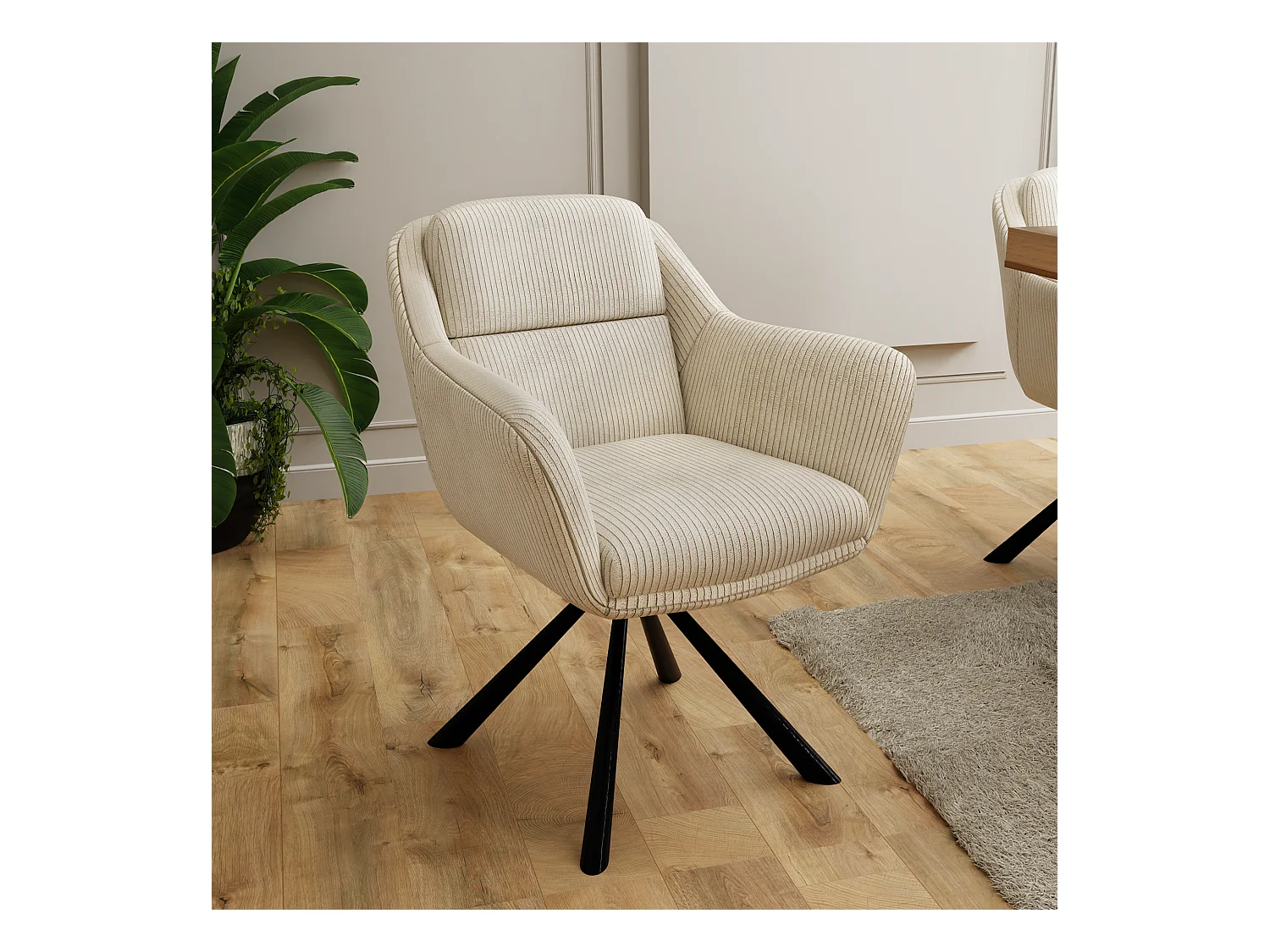 Chaise rembourrée en tissu côtelé avec fonction de rotation à 180° et mise à niveau CARL