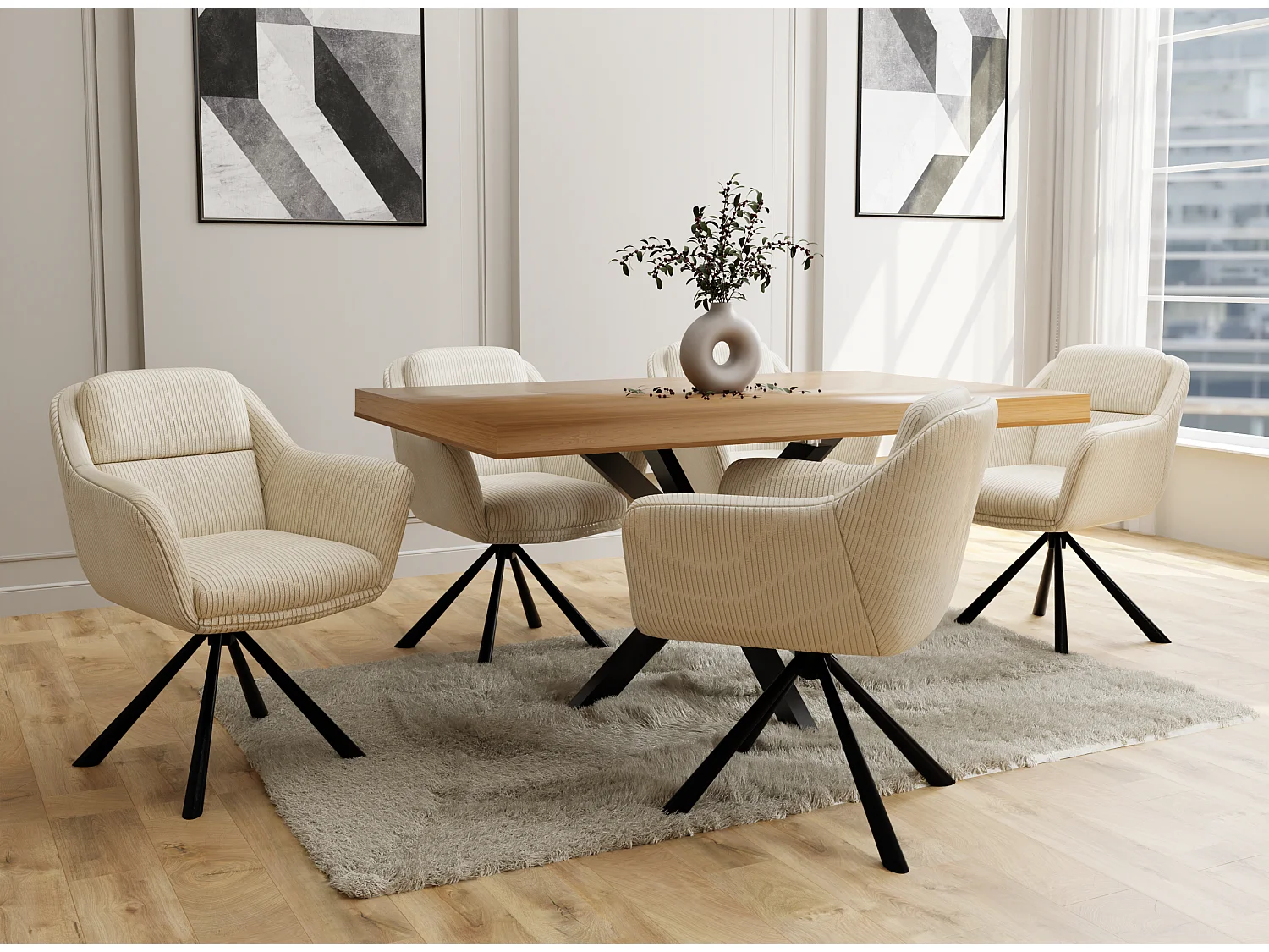 Carl - Polsterstuhl mit 180° Drehfunktion und Nivellierung aus Beige Cord-Stoff