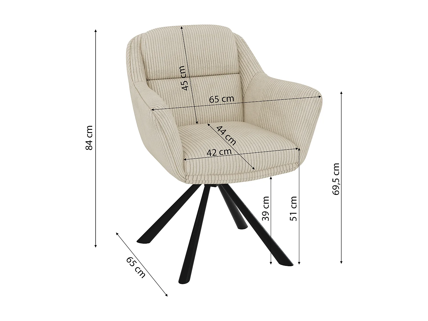 Carl - Polsterstuhl mit 180° Drehfunktion und Nivellierung aus Beige Cord-Stoff