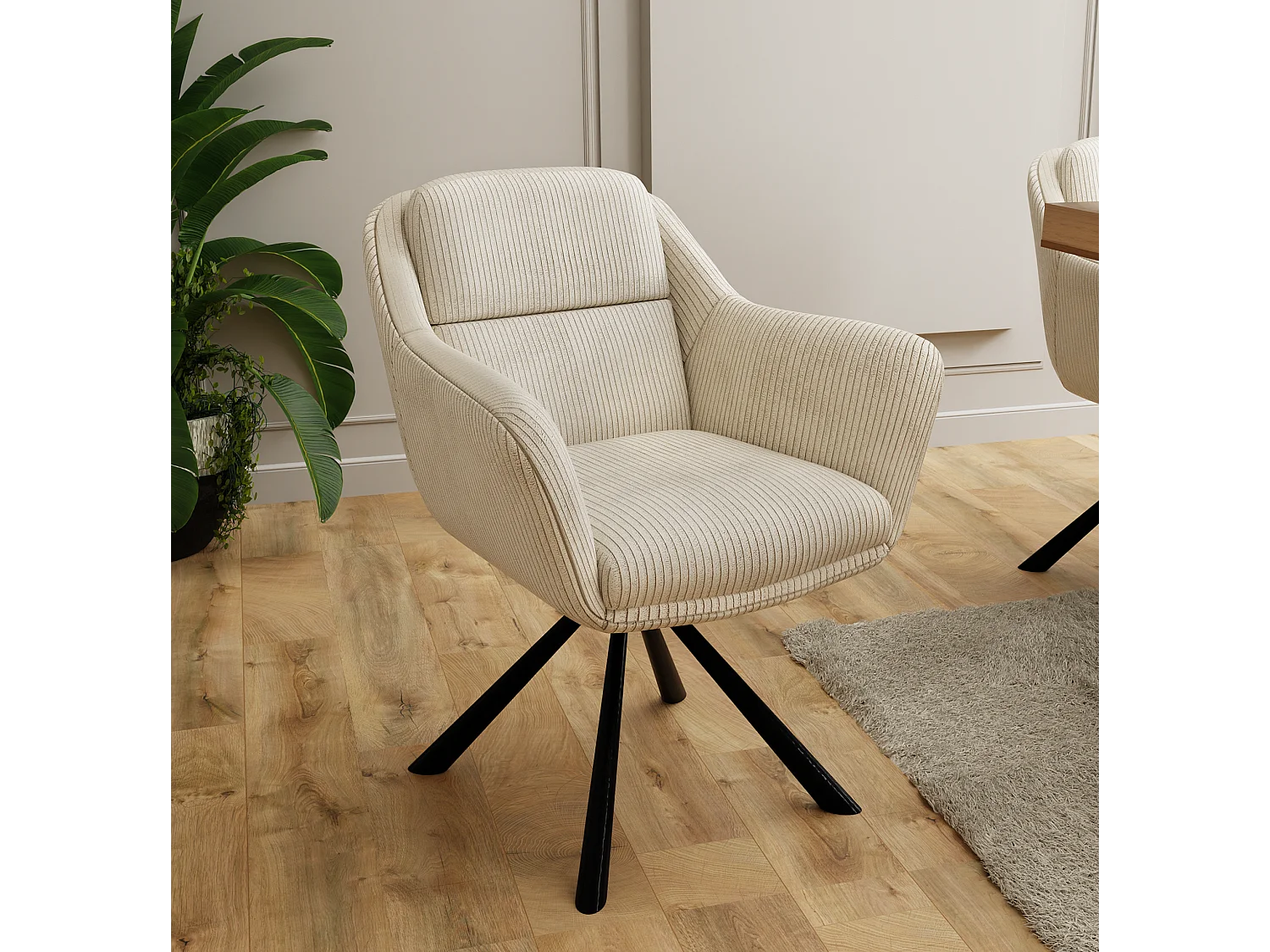 Carl - Polsterstuhl mit 180° Drehfunktion und Nivellierung aus Beige Cord-Stoff