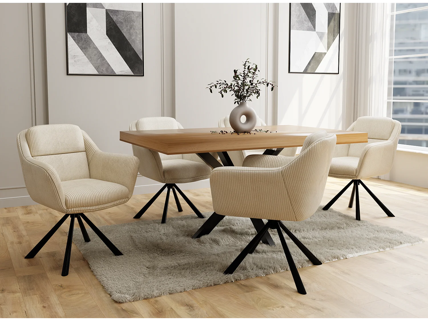 Carl - Polsterstuhl mit 180° Drehfunktion und Nivellierung aus Beige Cord-Stoff