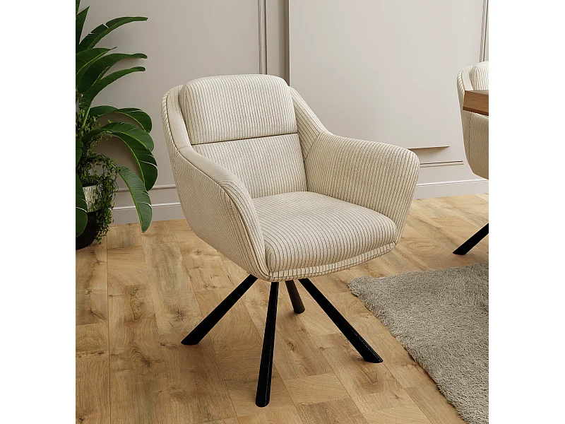 Chaise rembourrée en tissu côtelé avec fonction de rotation à 180° et mise à niveau CARL