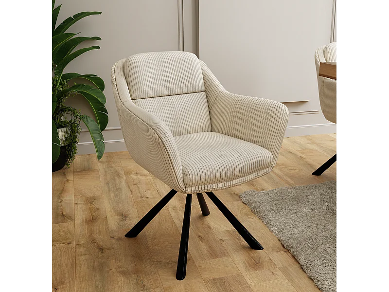 Carl - Polsterstuhl mit 180° Drehfunktion und Nivellierung aus Beige Cord-Stoff