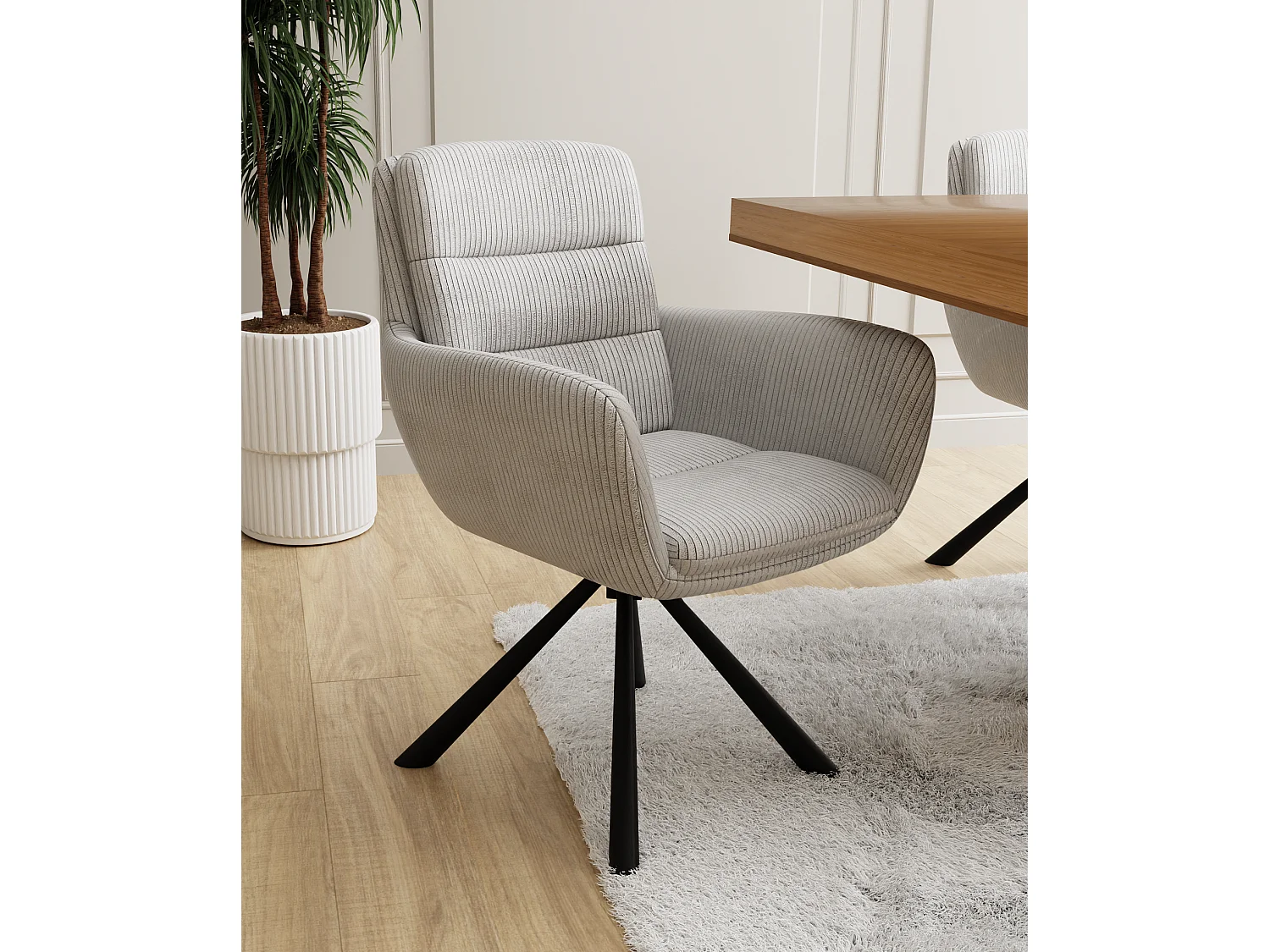 Chaise rembourrée en tissu côtelé avec fonction de rotation à 180° et mise à niveau FRANK