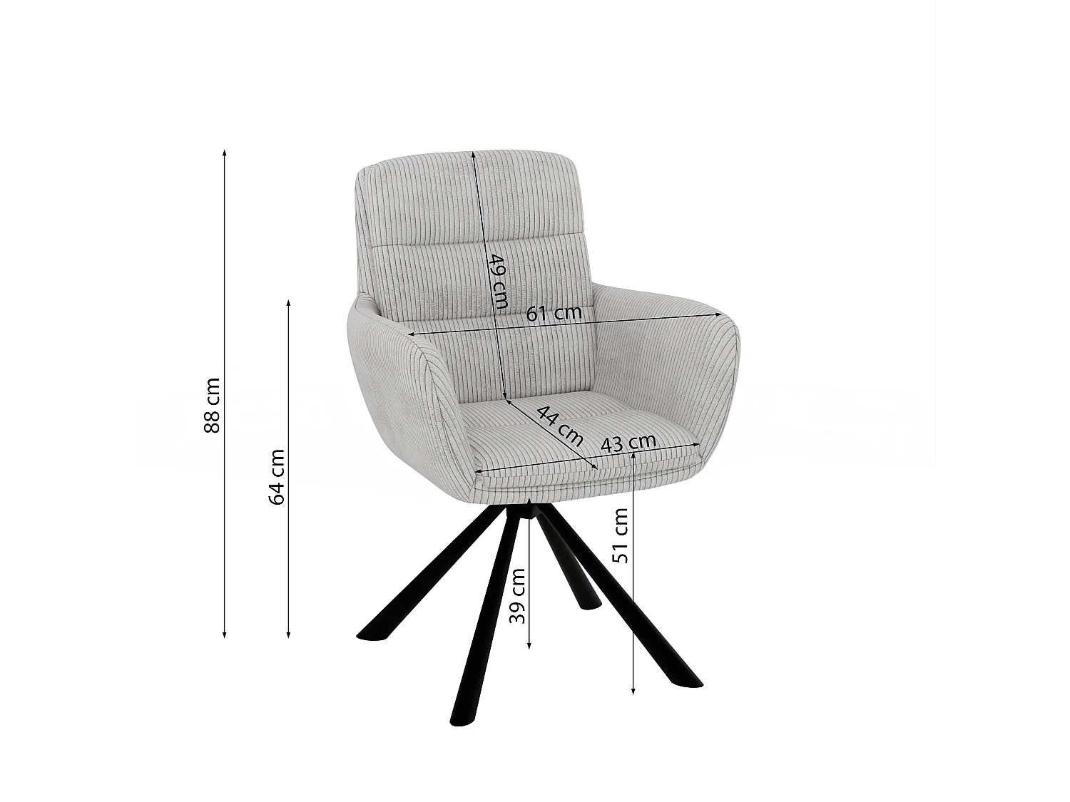 Chaise rembourrée en tissu côtelé avec fonction de rotation à 180° et mise à niveau FRANK