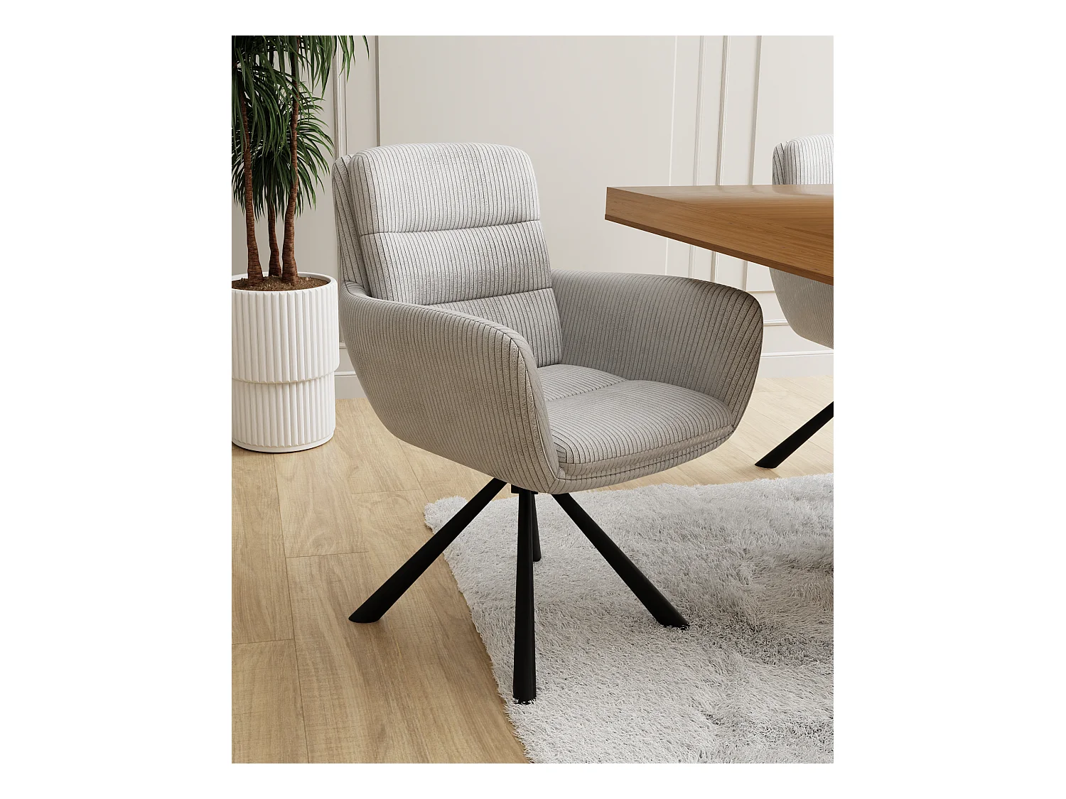 Chaise rembourrée en tissu côtelé avec fonction de rotation à 180° et mise à niveau FRANK