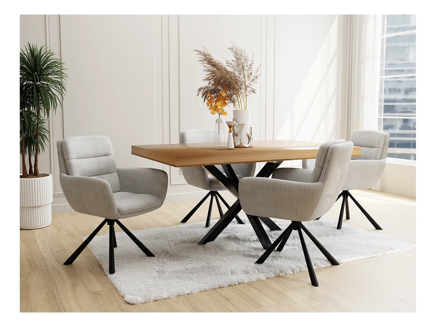 Frank - Polsterstuhl mit 180° Drehfunktion und Nivellierung aus Hellgrau Cord-Stoff