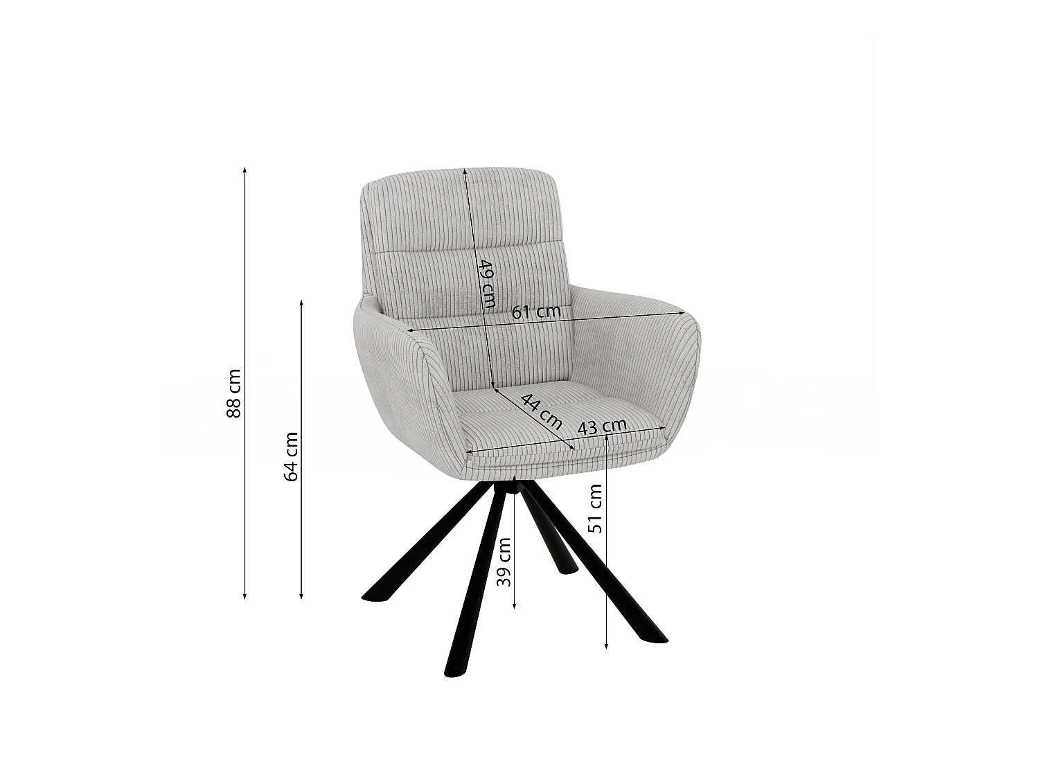 Frank - Polsterstuhl mit 180° Drehfunktion und Nivellierung aus Hellgrau Cord-Stoff