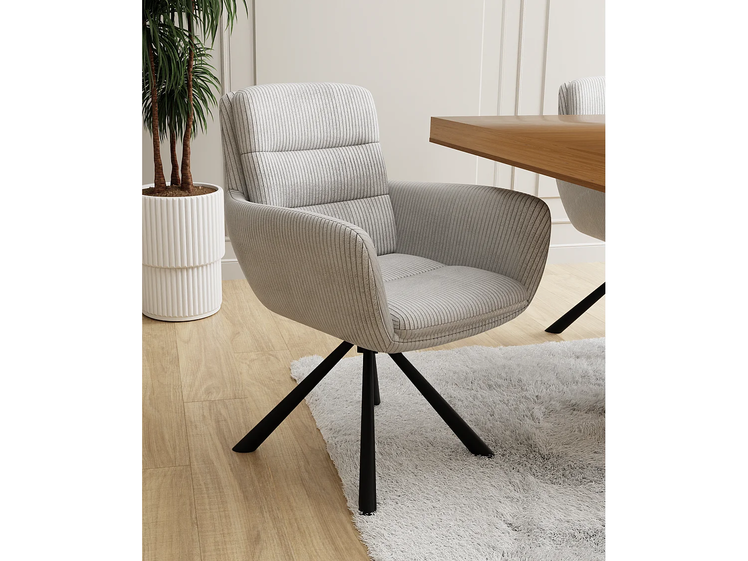 Chaise rembourrée en tissu côtelé avec fonction de rotation à 180° et mise à niveau FRANK