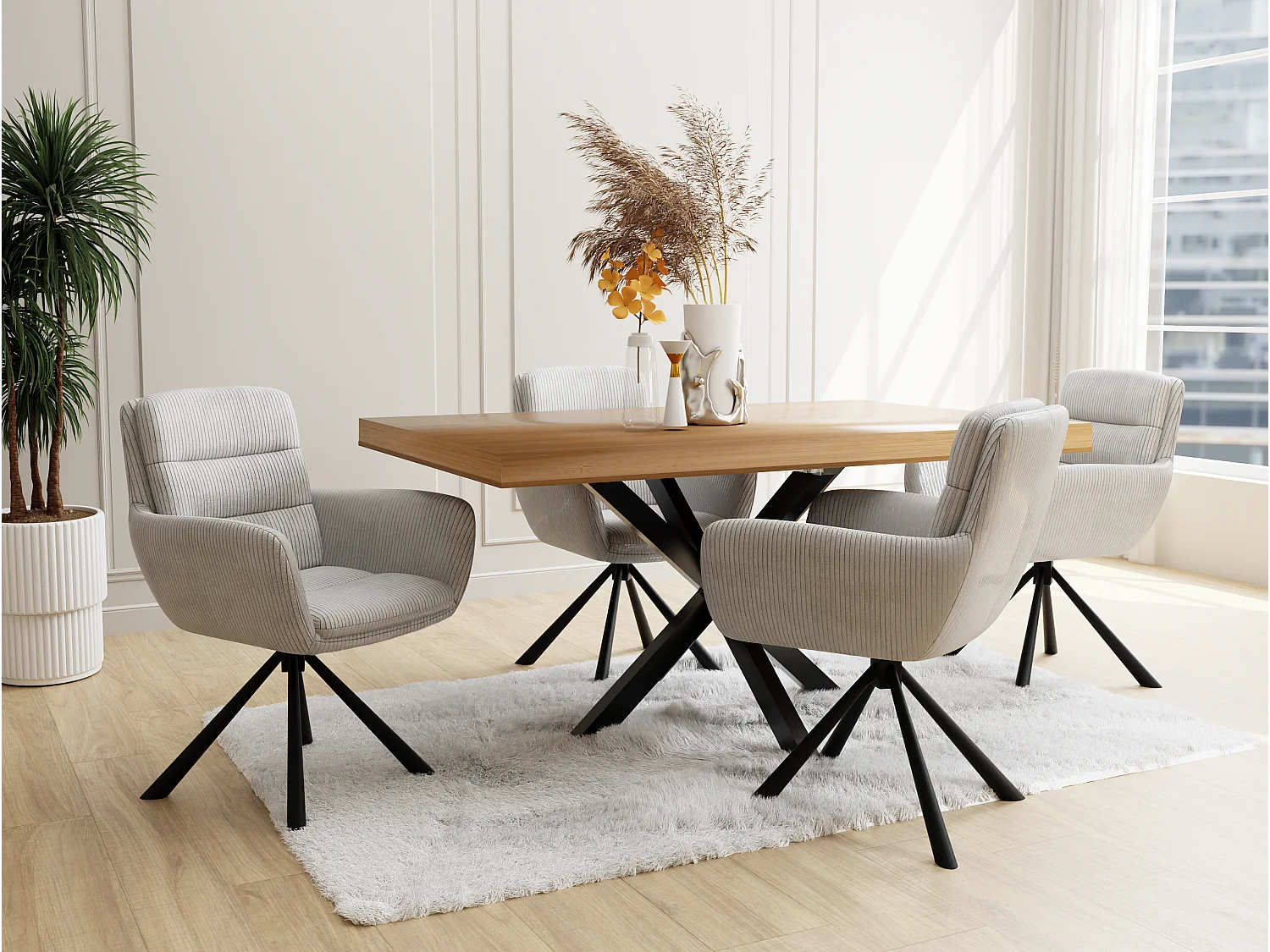 Chaise rembourrée en tissu côtelé avec fonction de rotation à 180° et mise à niveau FRANK