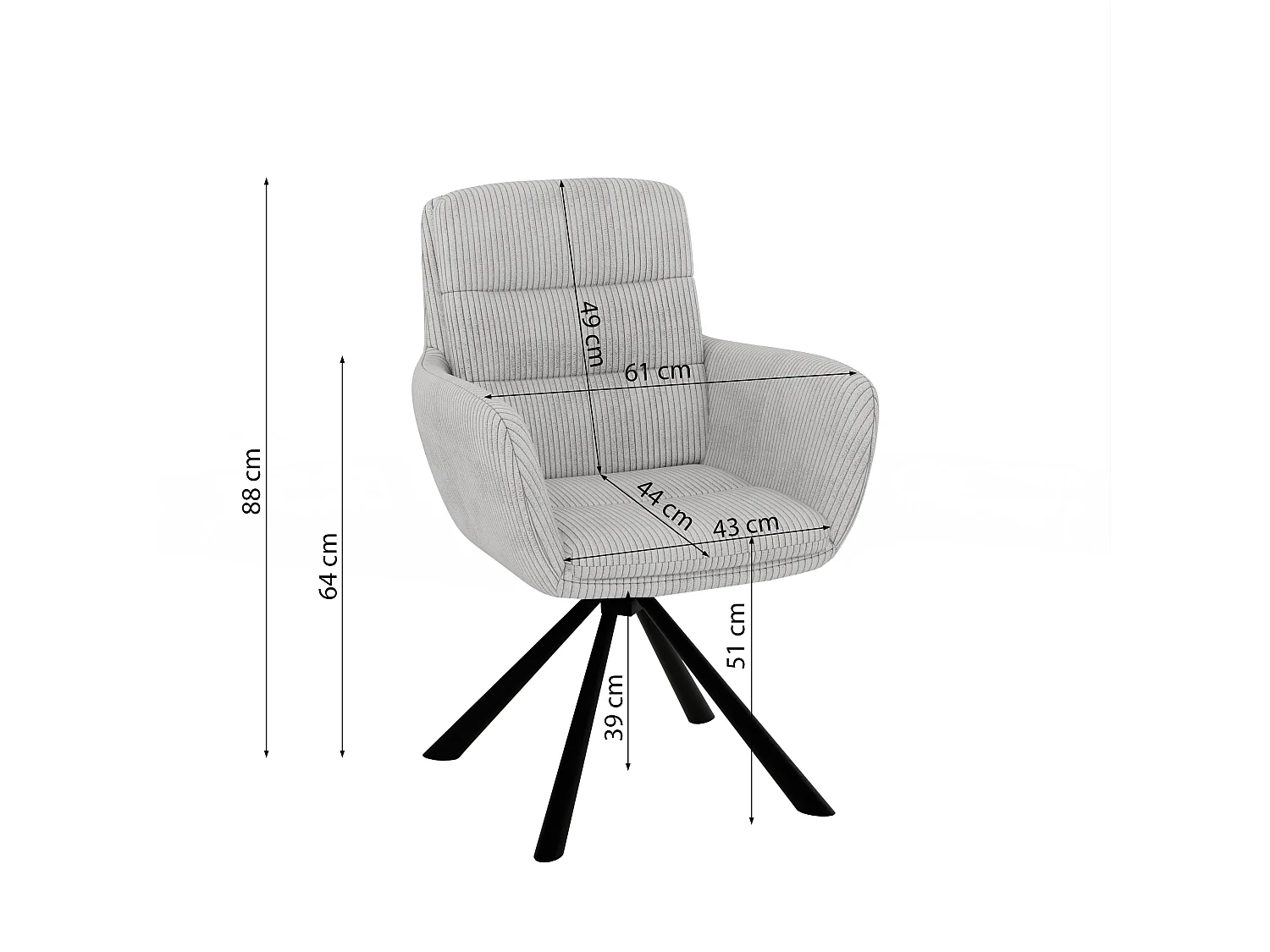 Chaise rembourrée en tissu côtelé avec fonction de rotation à 180° et mise à niveau FRANK