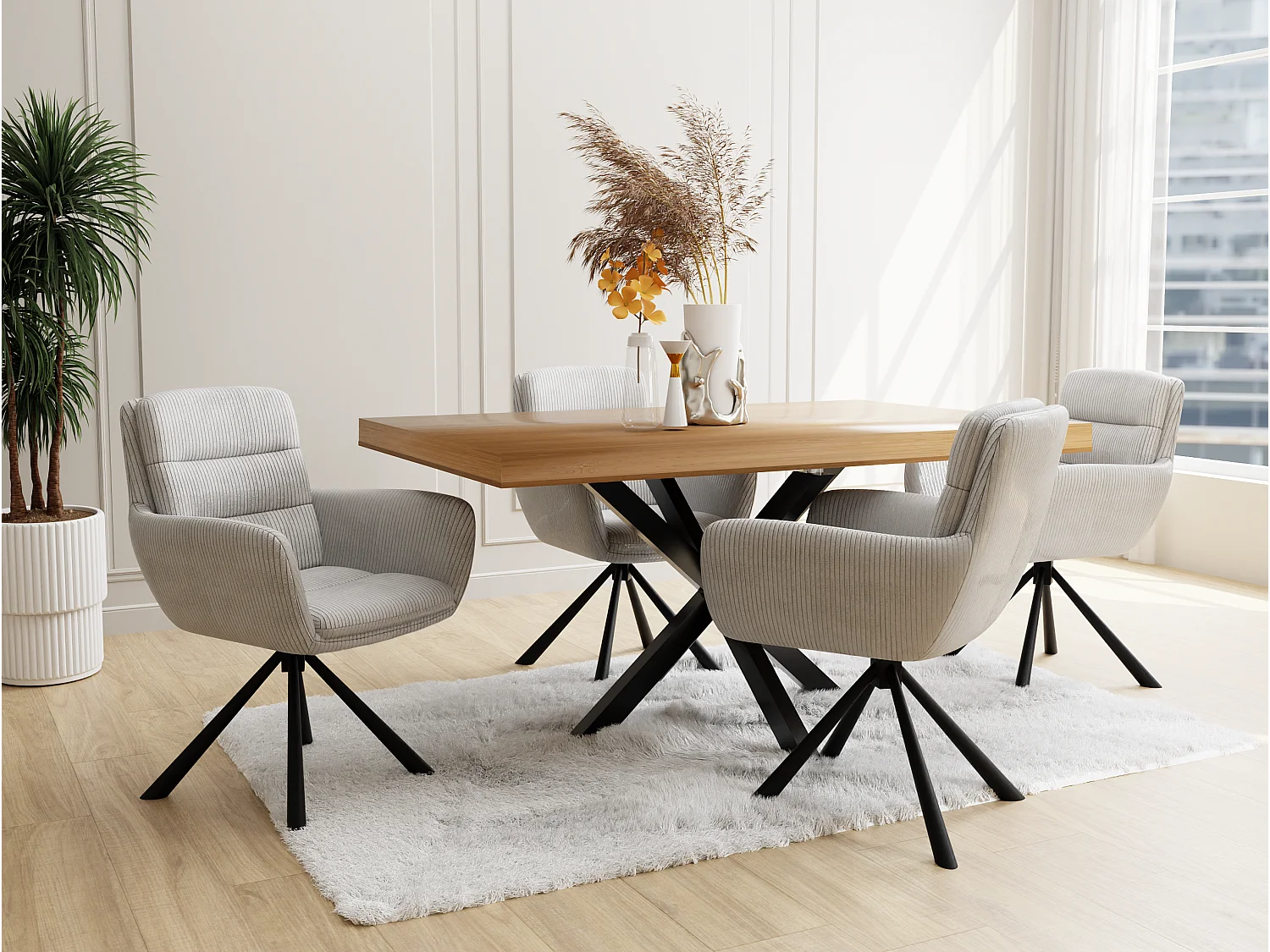 Chaise rembourrée en tissu côtelé avec fonction de rotation à 180° et mise à niveau FRANK