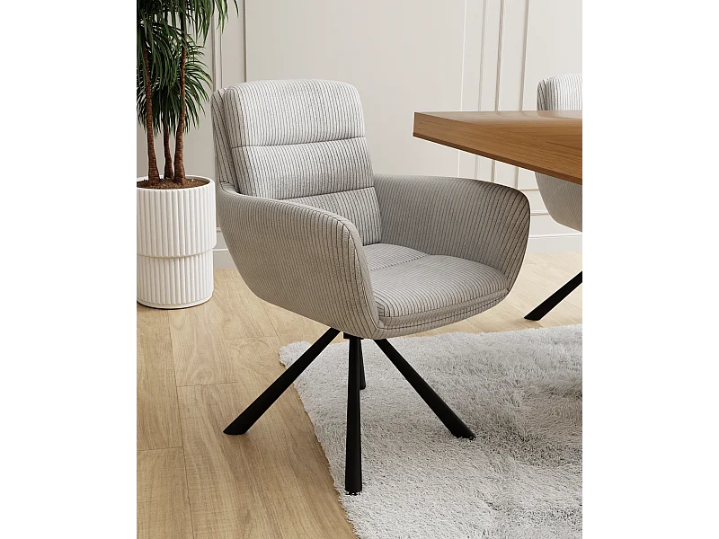 Frank - Polsterstuhl mit 180° Drehfunktion und Nivellierung aus Hellgrau Cord-Stoff