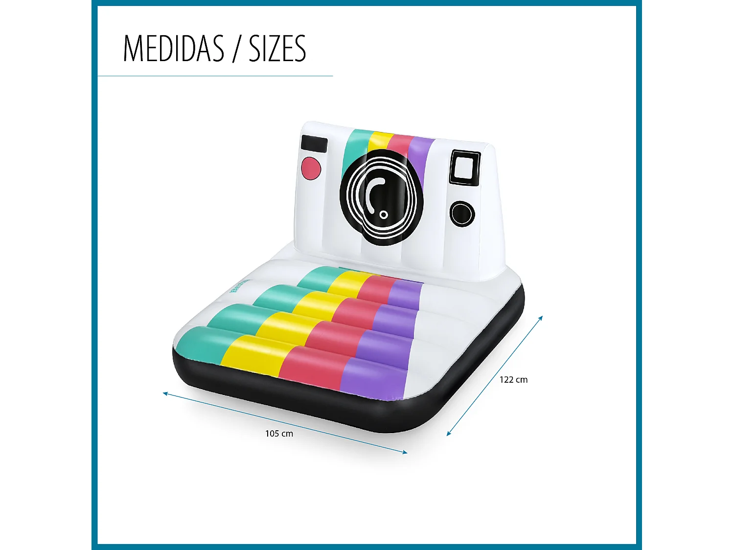 Materassino Gonfiabile per Spiaggia o Piscina Bestway Pose n´float 127x102 cm con Multicolore a Forma di Macchina Fotografica