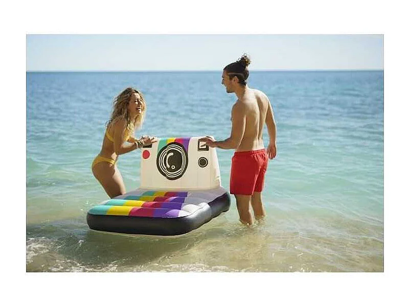 Colchoneta Hinchable para Playa o Piscina Bestway Pose n´float 127x102 cm con Diseño Multicolor en forma de Cámara de Fotos