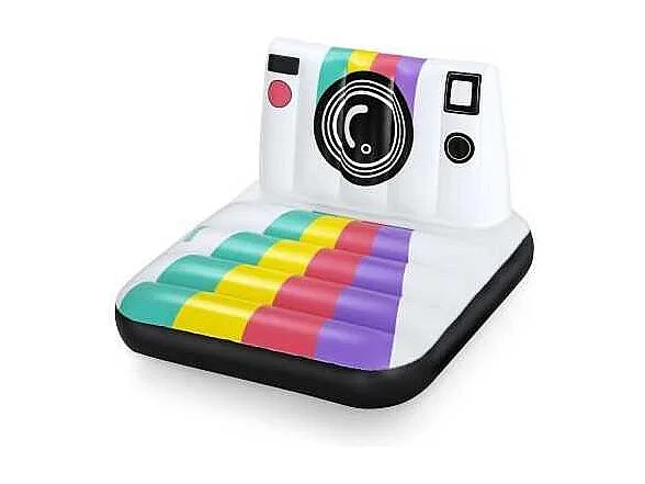 Matelas gonflable de piscine - BESTWAY - Polaroid - 1 adulte, 90 kg - Blanc et multicolore