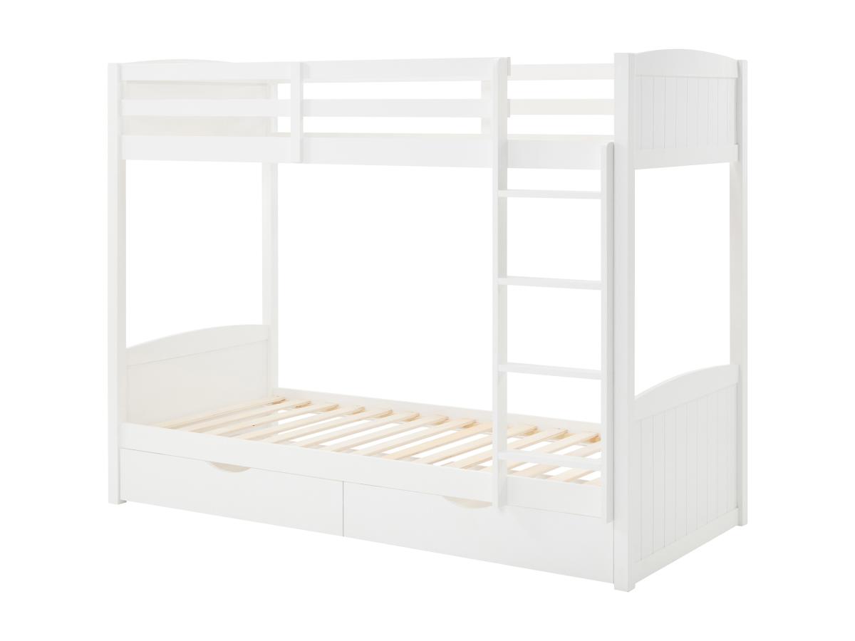 Etagenbett - 2 x 90 x 200 cm - 2 Schubladen - Kiefer & MDF - Weiß - LIMODAR günstig online kaufen