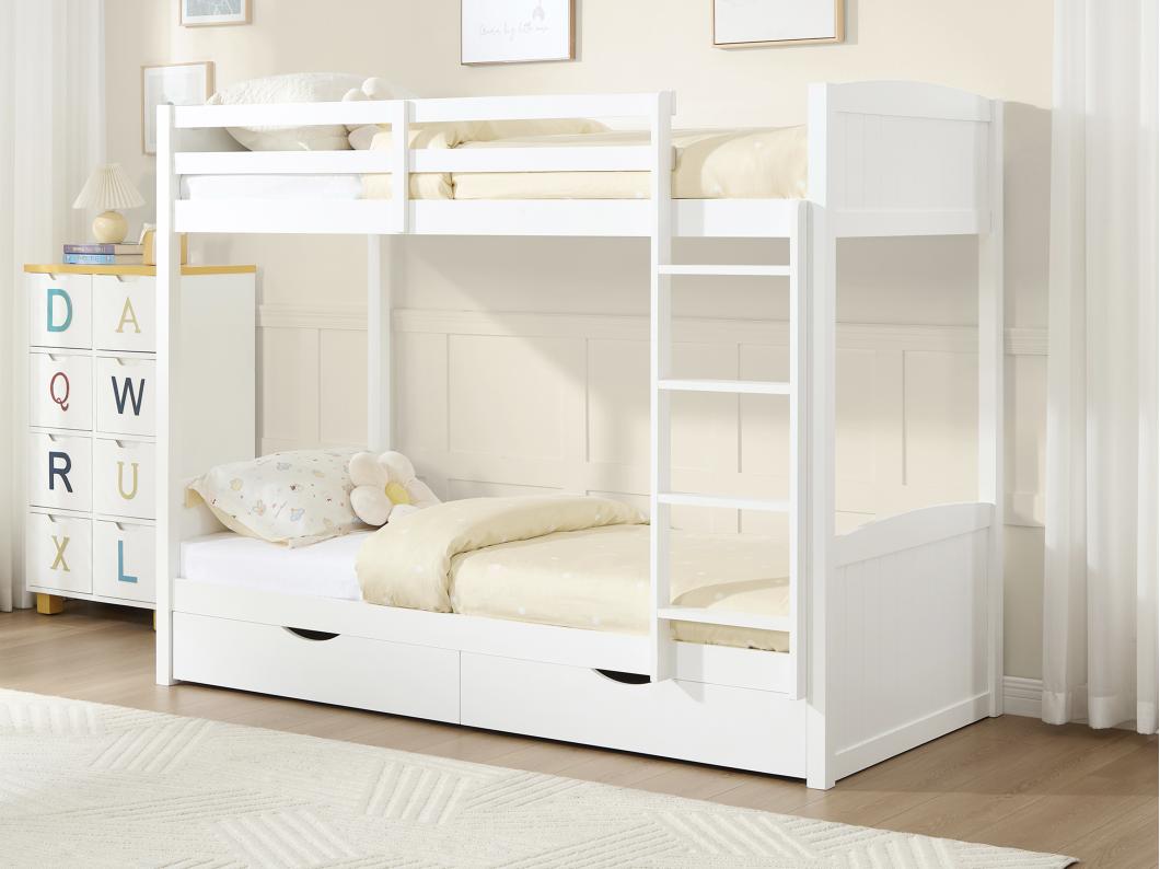 Beliche 2 x 90 x 200 cm, 2 gavetas, pinho e MDF branco - LIMODARA
