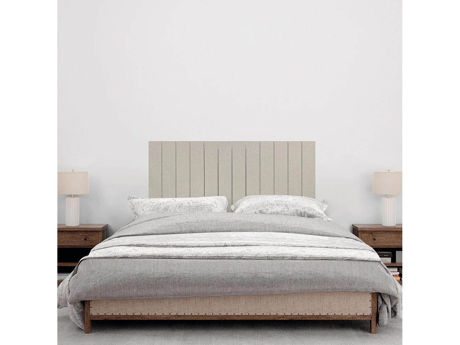 DHOME Hoofdeinde van gerecycled hout Dm verticale stijl met poten 90x115cm bedden 90 - linnen afwerking