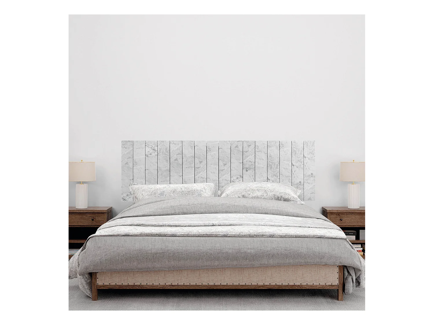 DHOME Kopfteil aus recyceltem Holz im vertikalen Dm-Stil mit Beinen 135 x 115 cm, Betten 135 – Marmor-Finish