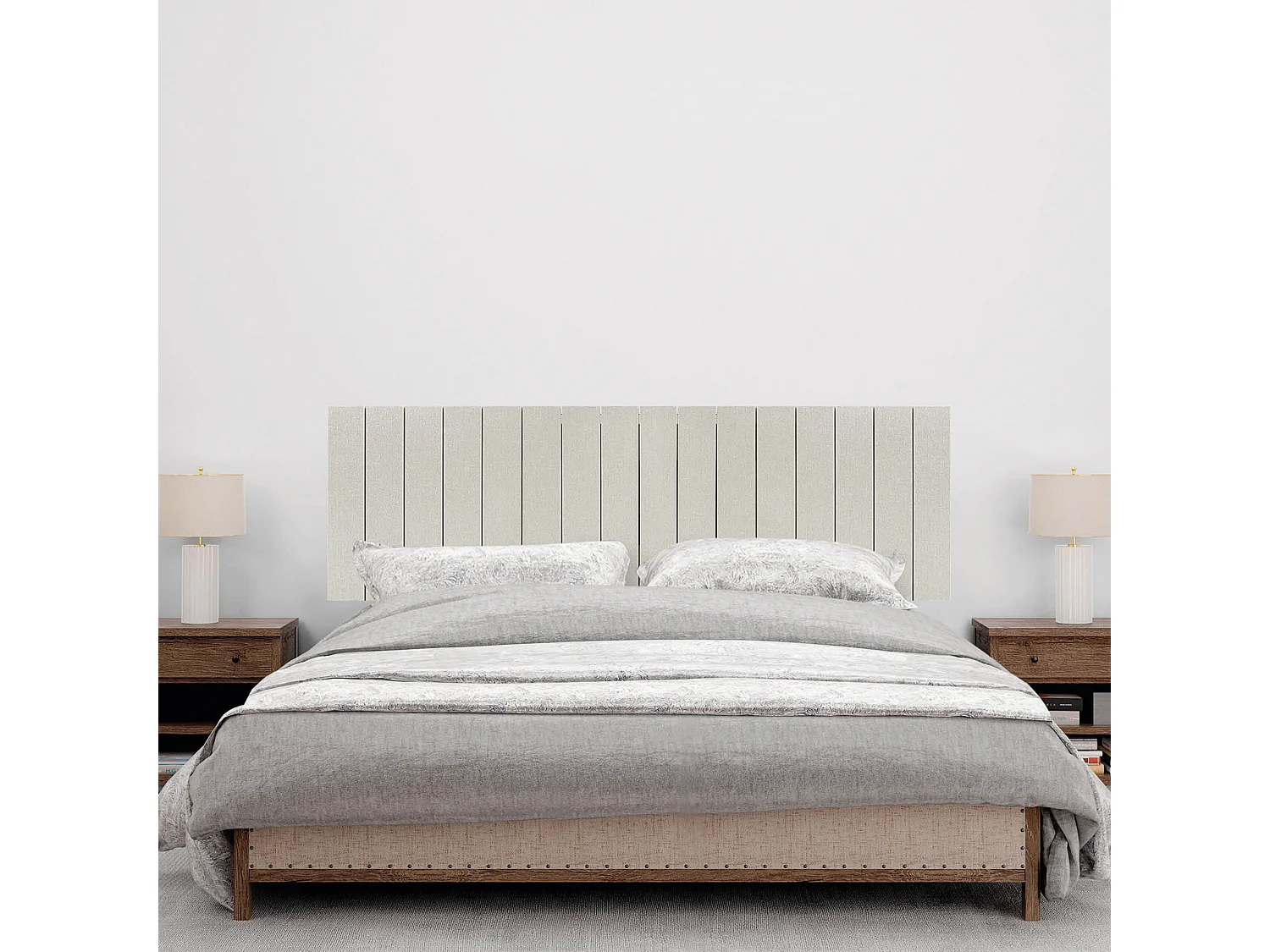 DHOME Tête de Lit Bois Recyclé Dm Style Vertical avec Pieds 145x115cm Lits 145 - Pointes Beige