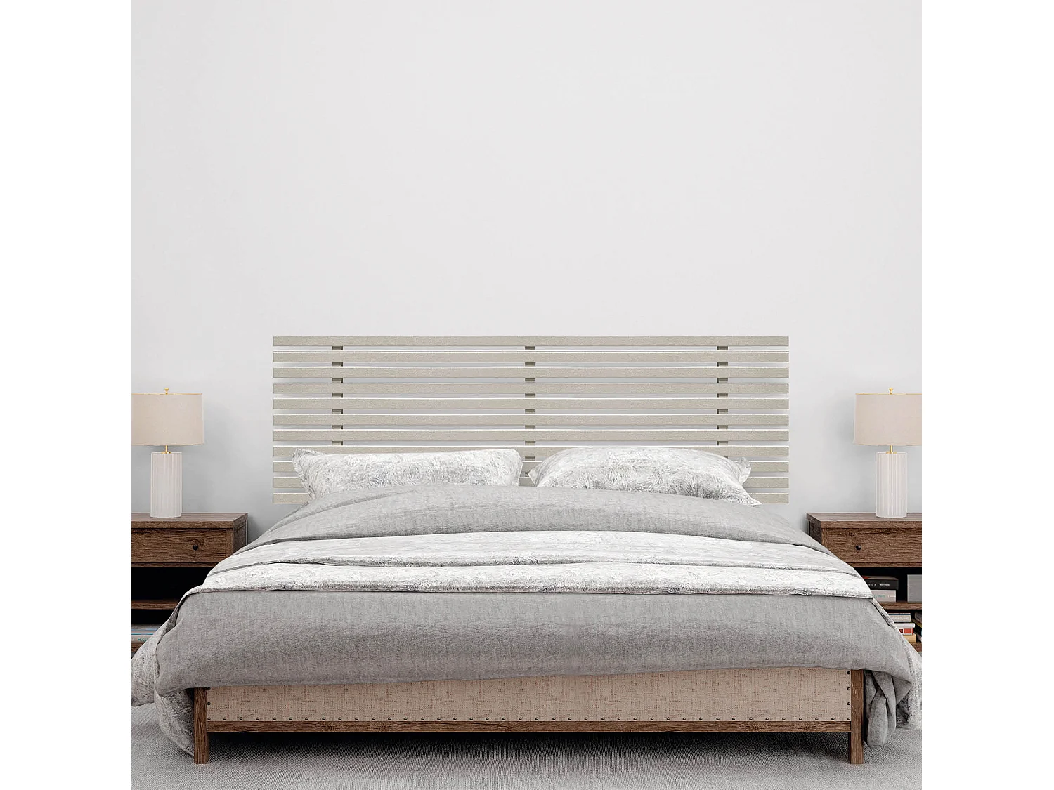 DHOME Hoofdeinde van gerecycled hout Dm Japanse stijl met poten 135x115cm Bedden 135 - Beige spikes