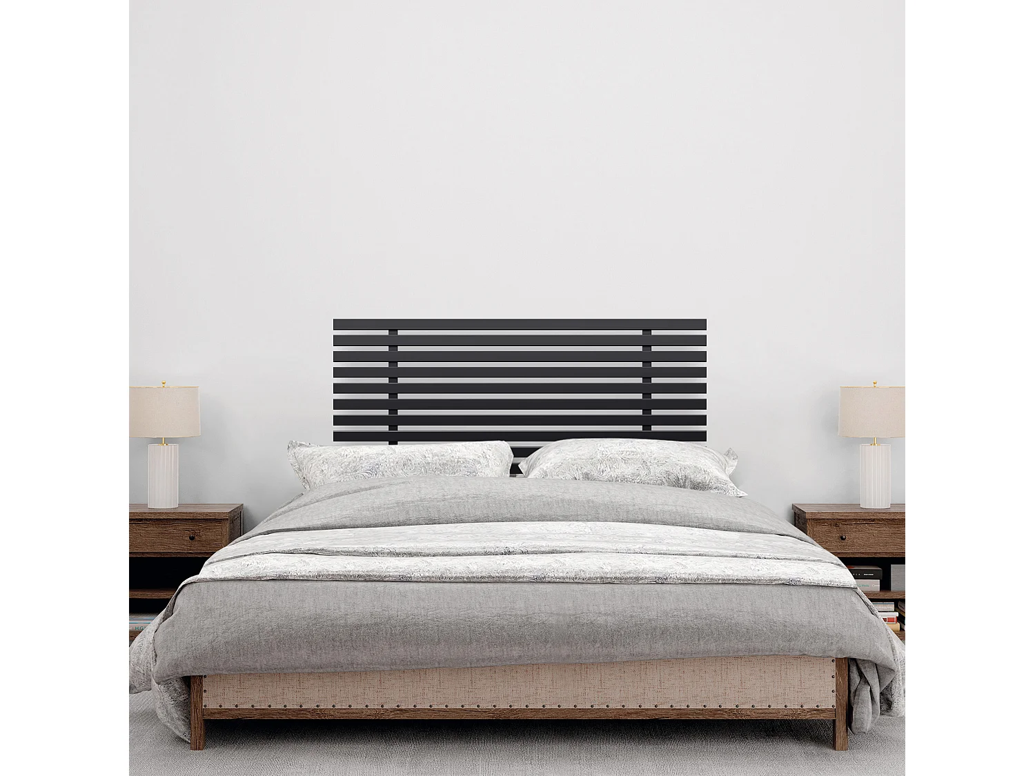 DHOME Kopfteil aus recyceltem Holz Dm im japanischen Stil mit Beinen 90 x 115 cm, Betten 90 – Massives Schwarz