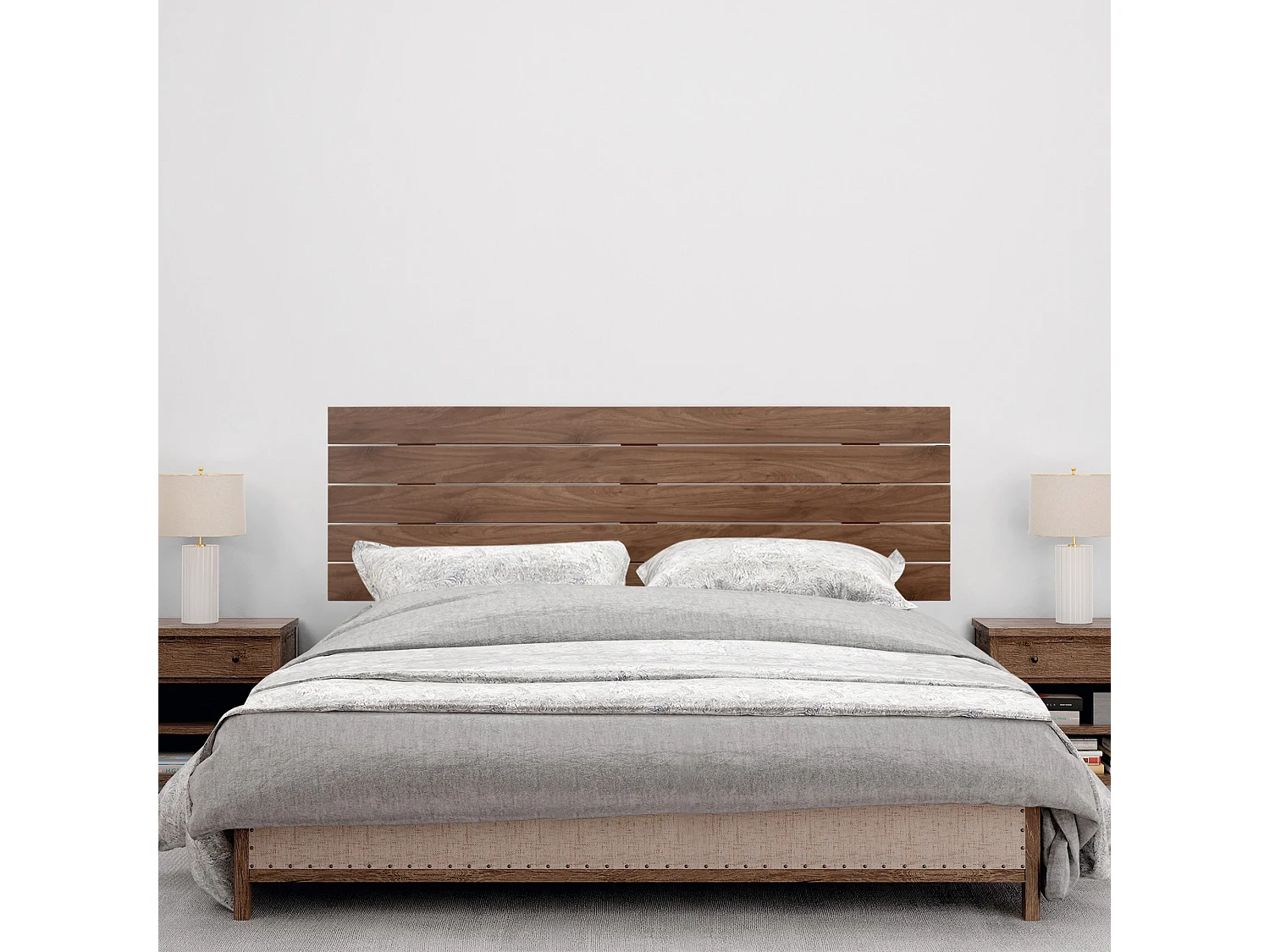 DHOME Kopfteil aus recyceltem Holz Dm, horizontaler Palettenstil mit Beinen 160 x 115 cm, Betten 160 – Walnussholz