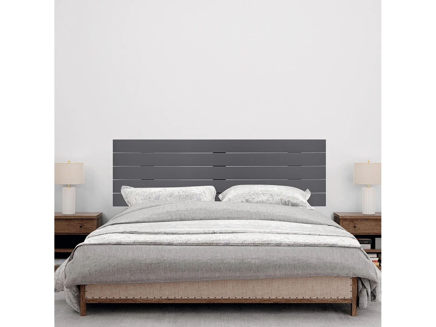 DHOME Tête de Lit Bois Recyclé Dm Style Palette Horizontale avec Pieds 145x115cm Lits 145 - Gris Massif