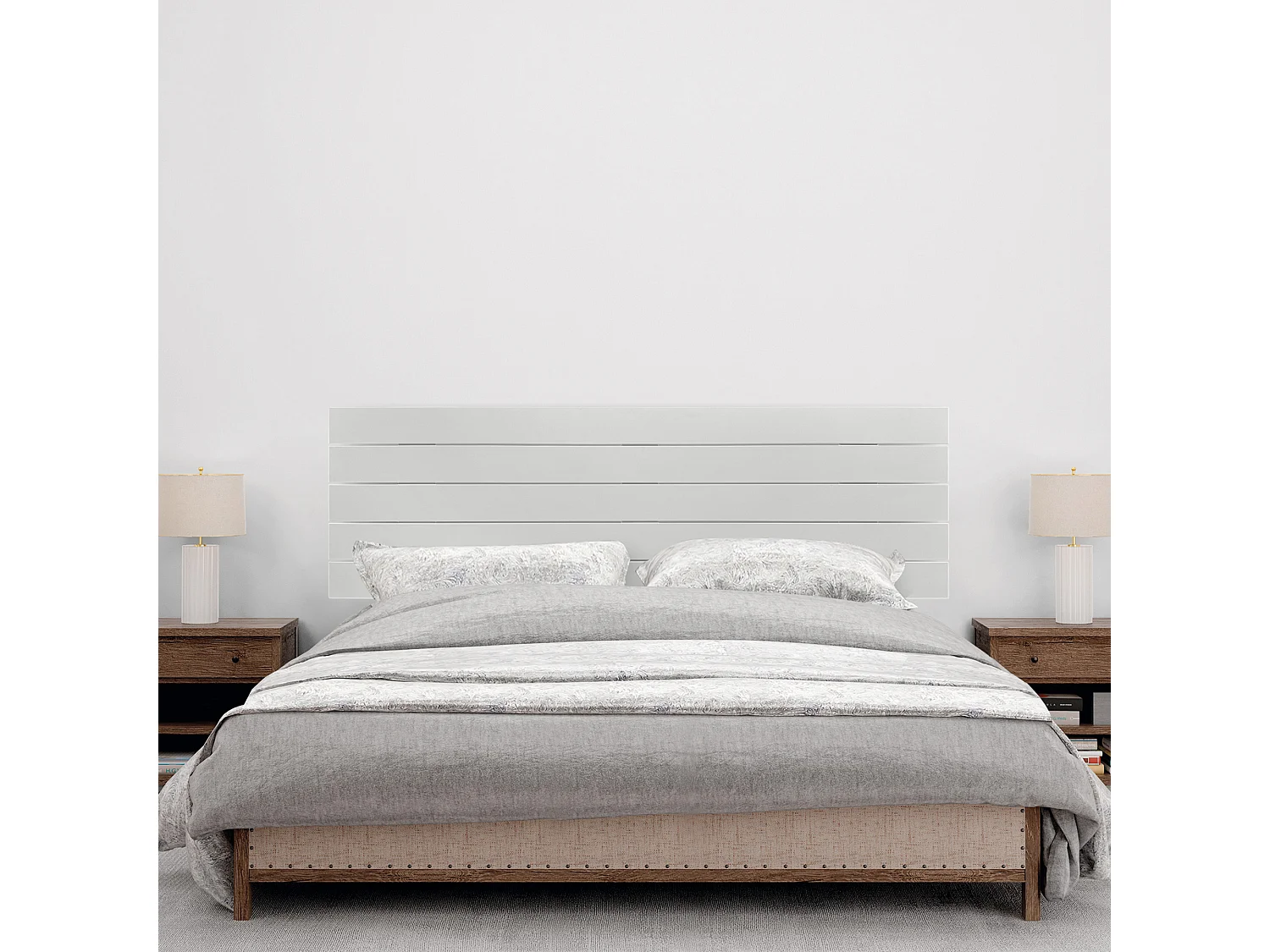 DHOME Testiera in Legno Riciclato Dm Stile Pallet Orizzontale con Gambe 150x115 cm Letti 150 - Bianco Solido