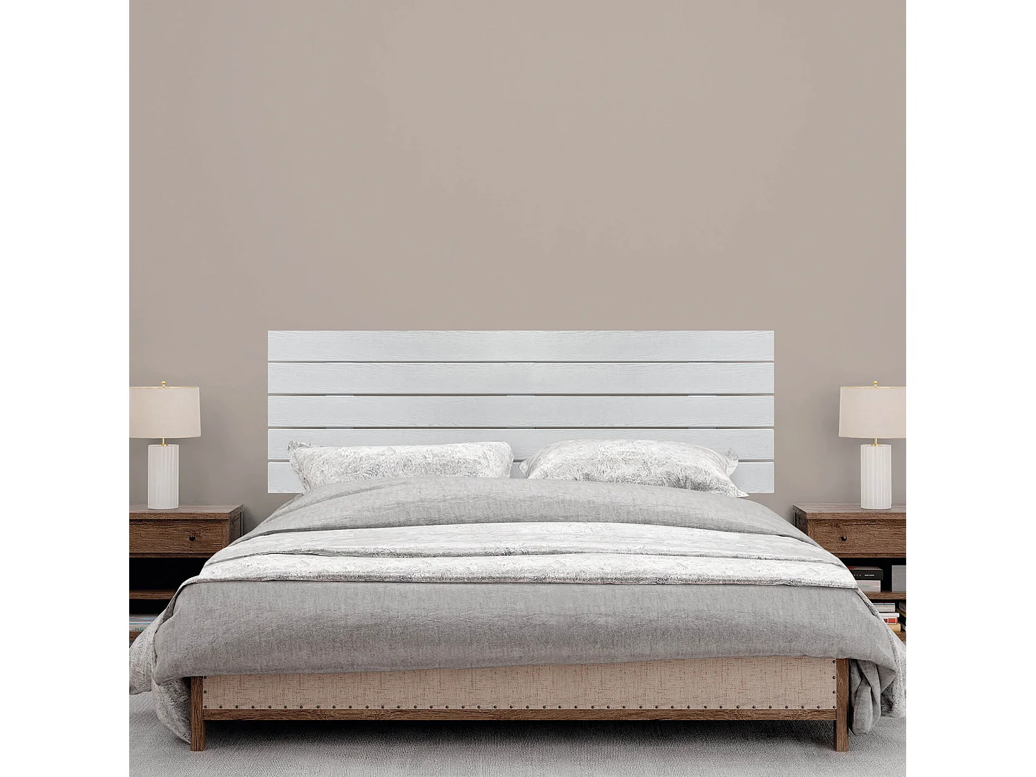 DHOME Cabeceira de Madeira Reciclada Dm Estilo Palete Horizontal com Pernas 160x115cm Camas 160 - Madeira Branca