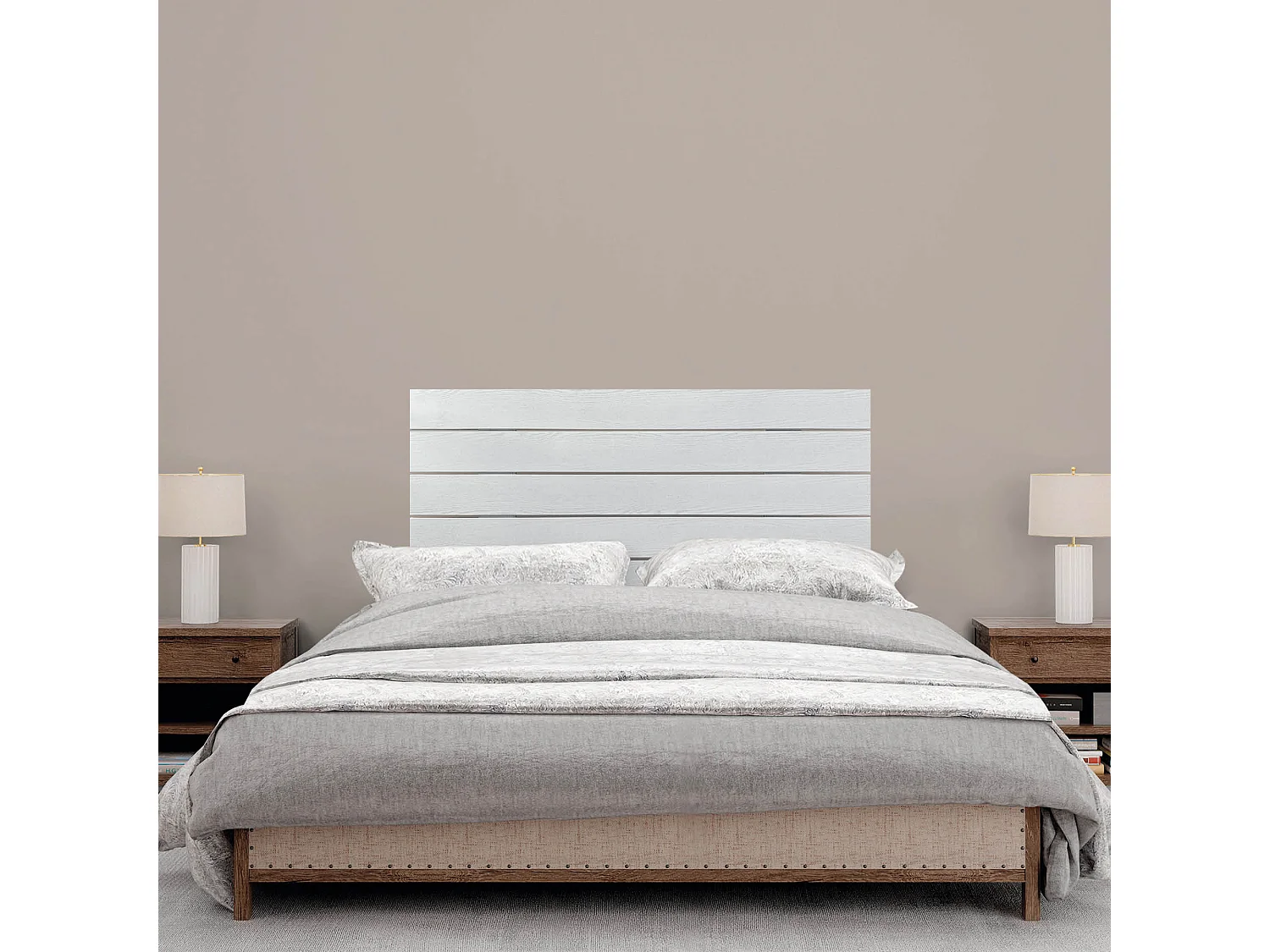 DHOME Kopfteil aus recyceltem Holz Dm horizontal Palettenstil mit Beinen 90 x 115 cm, Betten 90 – weißes Holz