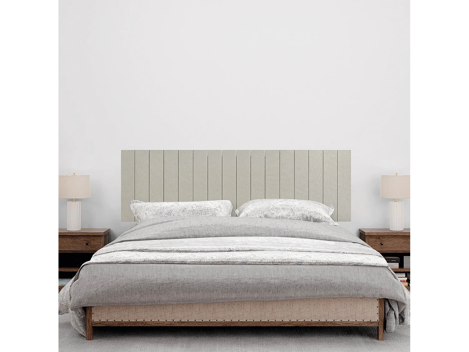 DHOME Kopfteil aus recyceltem Holz im vertikalen Dm-Stil mit Beinen 145 x 115 cm, Betten 145 – Leinen-Finish