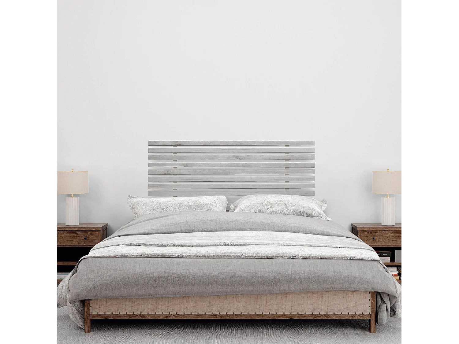 DHOME Hoofdeinde van gerecycled hout Dm Japanse stijl met poten 110x115cm Bedden 110 - Arctic