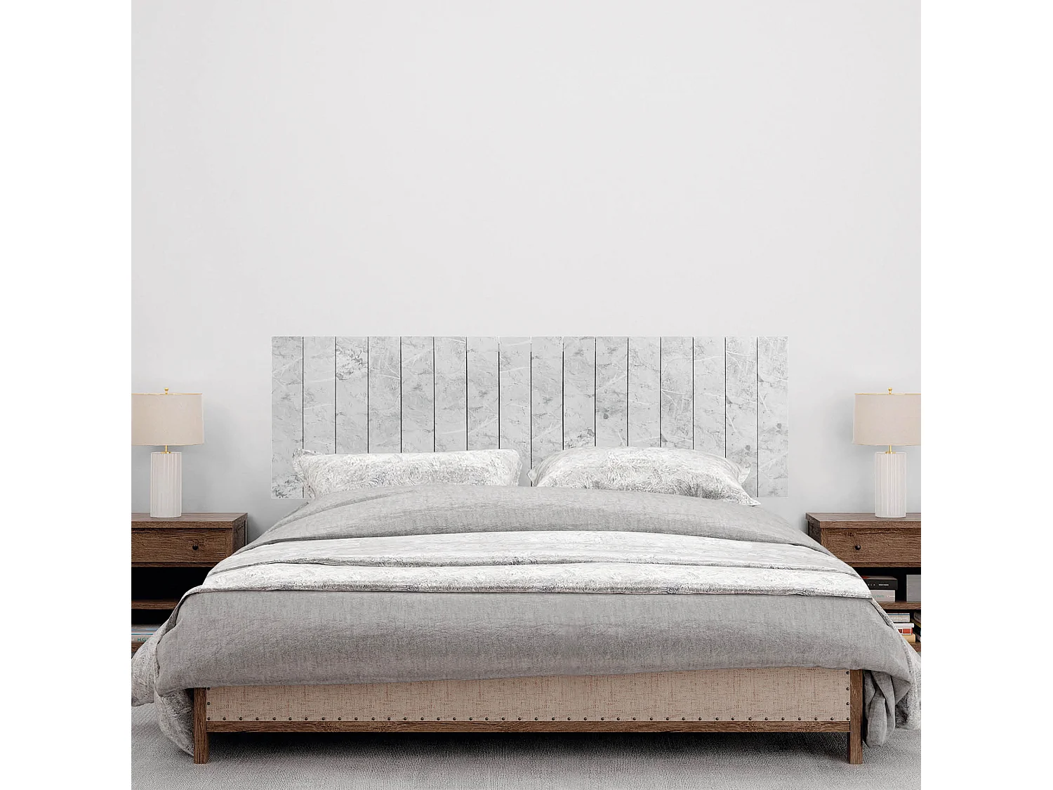 DHOME Testiera in Legno Riciclato Dm Stile Verticale con Gambe 145x115 cm Letti 145 - Finitura Marmo