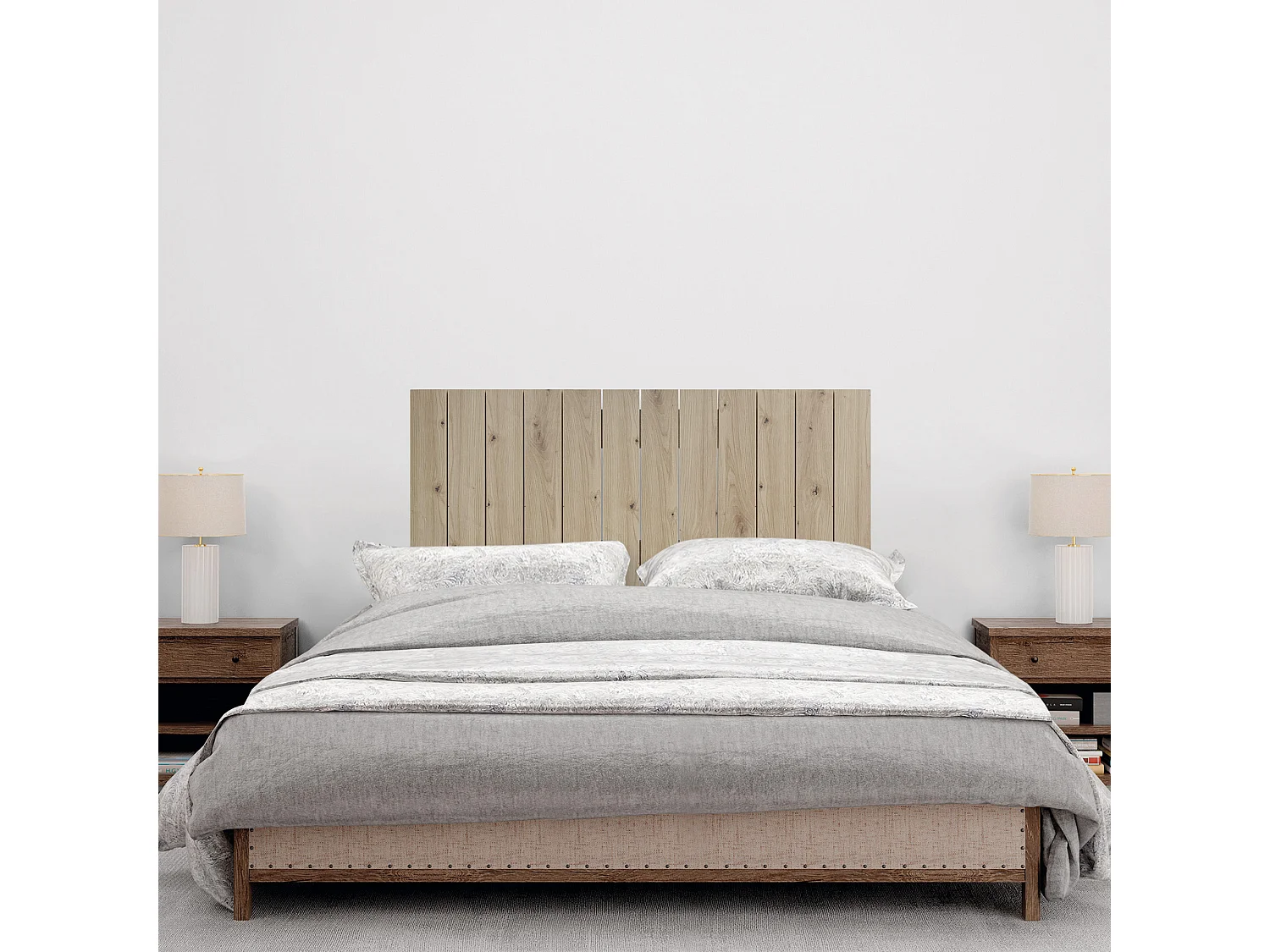 DHOME Cabeceira de Madeira Reciclada Dm Estilo Vertical com Pernas 110x115cm Camas 110 - Carvalho