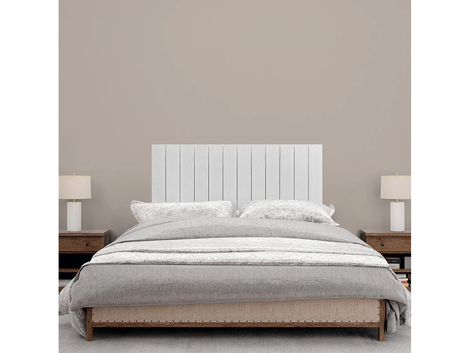 DHOME Tête de Lit Bois Recyclé Dm Style Vertical avec Pieds 90x115cm Lits 90 - Bois Blanc