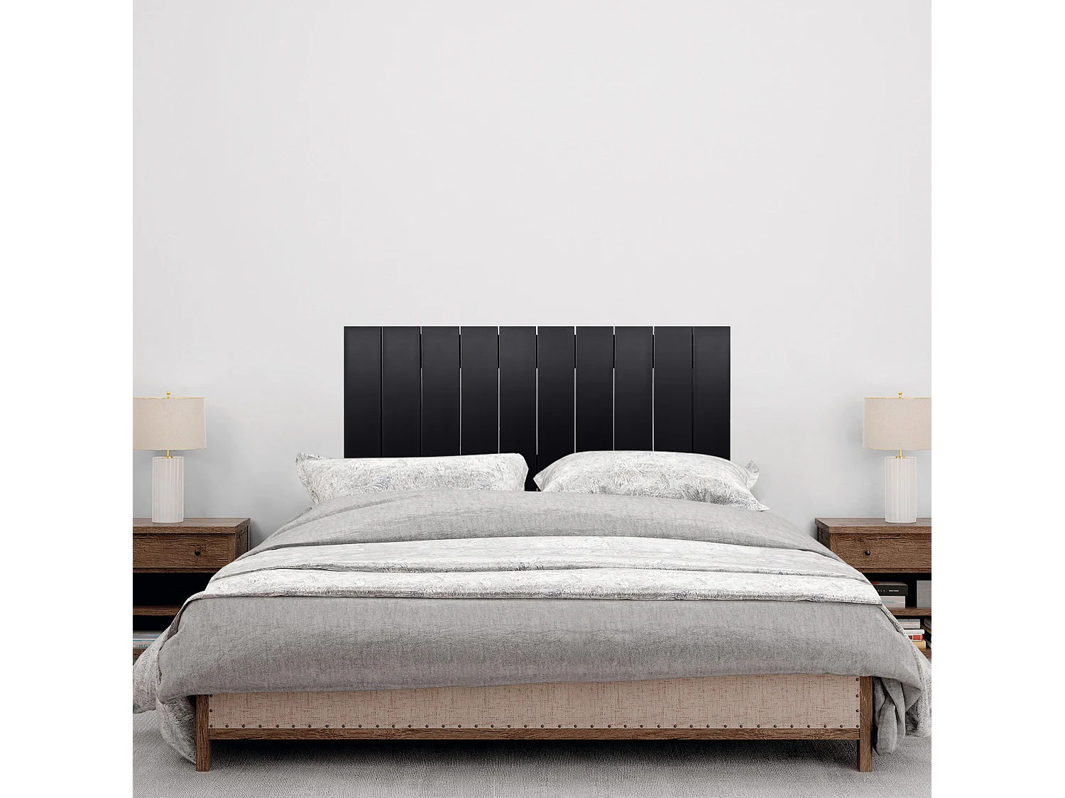 DHOME Tête de Lit Bois Recyclé Dm Style Vertical avec Pieds 110x115cm Lits 110 - Noir Massif