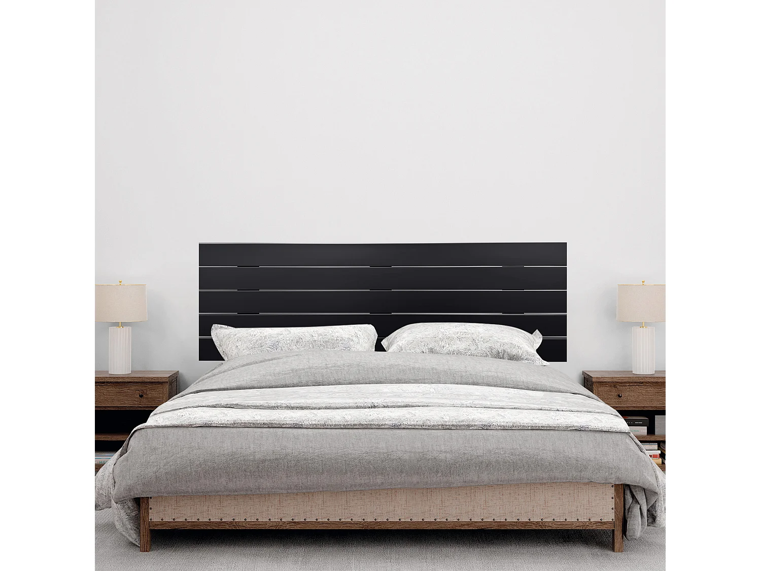 DHOME Hoofdeinde van gerecycled hout Dm Horizontaal Palletstijl met poten 150x115cm Bedden 150 - Effen Zwart