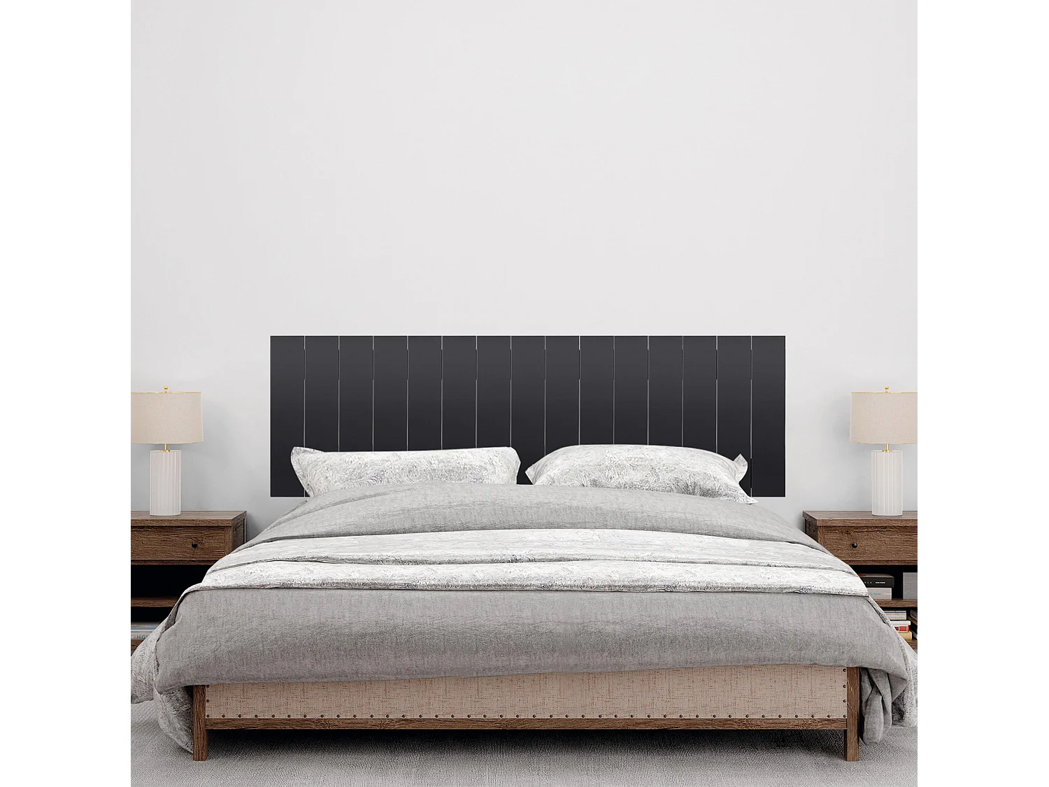 DHOME Tête de Lit Bois Recyclé Dm Style Vertical avec Pieds 145x115cm Lits 145 - Noir Massif