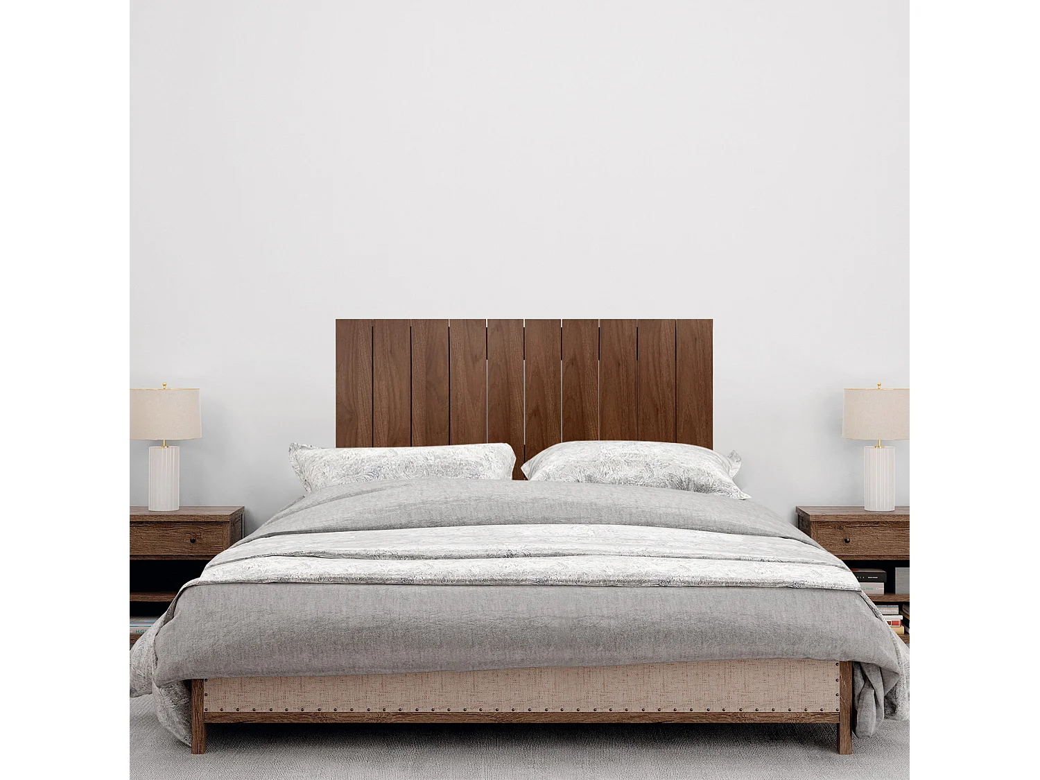 DHOME Kopfteil aus recyceltem Holz im vertikalen Dm-Stil mit Beinen 90 x 115 cm, Betten 90 – Walnussholz