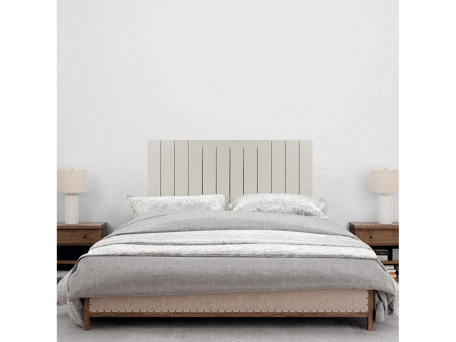 DHOME Testiera in Legno Riciclato Dm Stile Verticale con Gambe 110x115 cm Letti 110 - Beige Spikes