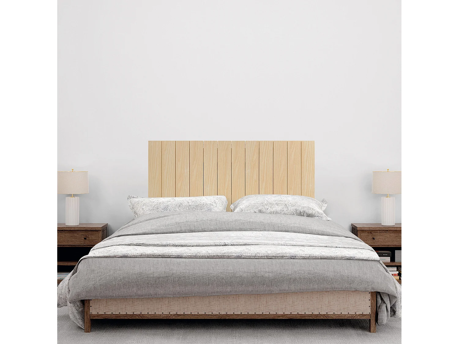 DHOME Kopfteil aus recyceltem Holz im vertikalen Dm-Stil mit Beinen 90 x 115 cm, Betten 90 – Naturholz