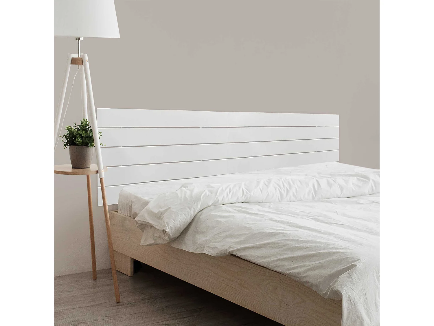 DHOME Tête de Lit en Bois DM Recyclé Double Style Palette Horizontale 220x46cm Lits 220 - Bois Blanc
